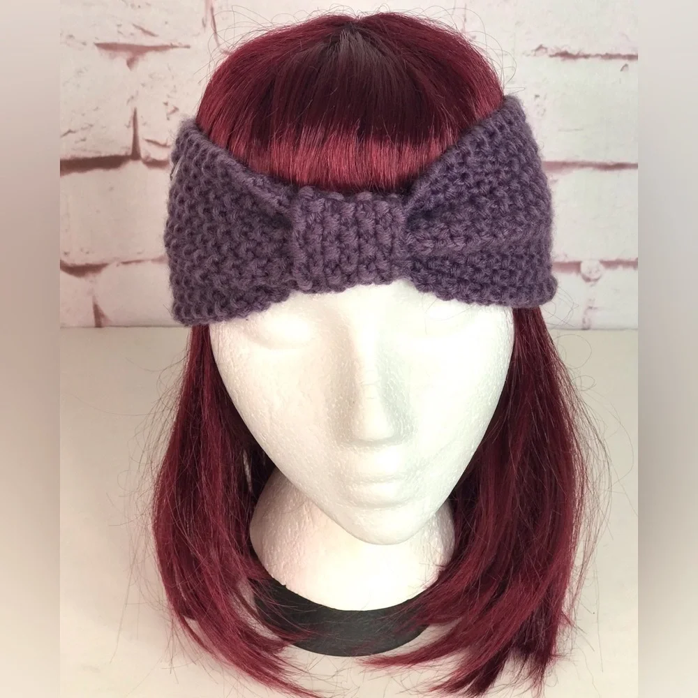 Knotted Bow Knit Headband Purple One Size